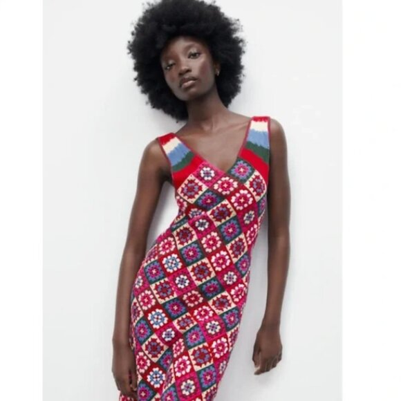 Zara Women's Limited Edition Long Crochet Knit Midi Dress Size Small - Picture 12 of 13